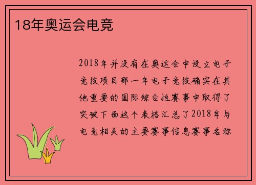 18年奥运会电竞